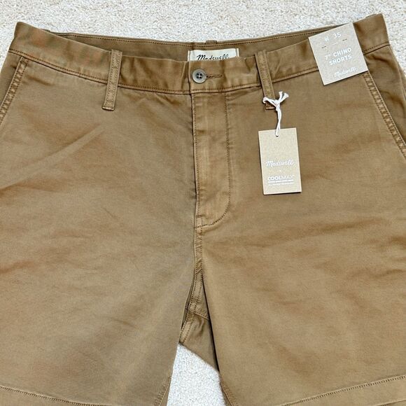 NWT Madewell Chino Shorts Men 35 Khaki Beige Coolmax Stretch Flex 7" Inseam 35x7 - Picture 2 of 11